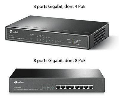 Switch Ethernet RJ45 Gigabit 10/100/1000, PoE, 53 ou 126 watts, TL-SG1008P, TL-SG1008MP, TP-Link