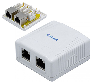 Connecteur RJ45 mural, Cat6a, double, en saillie (boîtier)