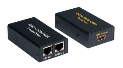 Prolongateur actif HDMI via RJ45 (deux câbles RJ45 nécessaires), par