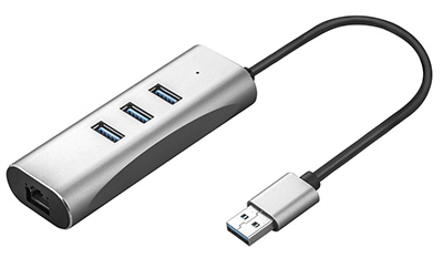 Adaptateur USB 3.0 (3.2 Gen 1), A mâle / RJ45 femelle, Ethernet Gigabit, avec Hub USB 3.2 Gen 1  à 3 ports, Value