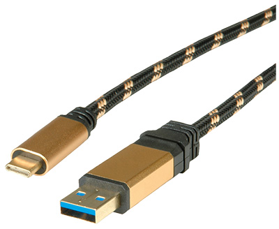 Câble USB 3.0 (3.2 Gen 1), A mâle / C mâle, Or, Roline