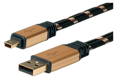 Câble USB 2.0, A / Mini B 5 broches, Or, Roline