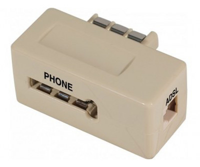Filtre ADSL en prise gigogne, sorties T (téléphone) et RJ11 (ADSL), TLC