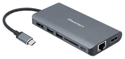 Station d'accueil USB 3.0 type C, HDMI, DisplayPort, Réseau Gigabit, lecteur SD et Hub USB, Dexlan