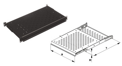 Plateau à glissières télescopiques, 19 pouces, 1U, profondeur 250, 25 kg, Conteg