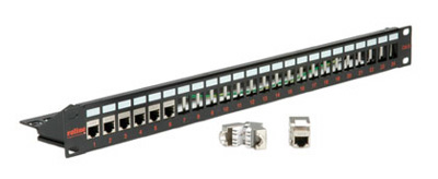 Panneau de brassage, 19 pouces, nu, pour connecteurs RJ45 Keystone, blindés  ou UTP, support arrière, Roline