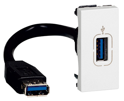 Prise murale USB 3.0 A femelle, 22,5 x 45 mm, intérieur prise USB A femelle, Mosaïc, Legrand