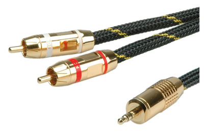 Câble Jack 3,52 mm Stéréo / 2 x RCA, Or, Roline