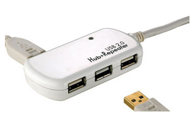 Rallonge USB 2.0 active, grande longueur, Hub 4 ports, Roline