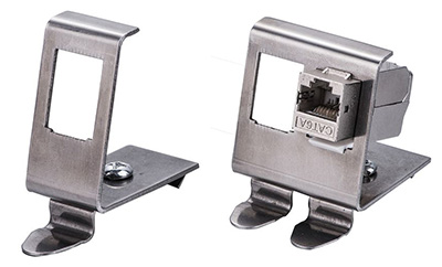 Support pour un ou deux connecteurs ou coupleurs Keystone (RJ45, optique, etc.), à clipser sur rail DIN, métal, Roline