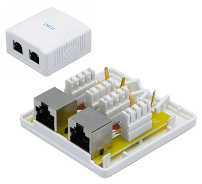 Connecteur RJ45 mural, Cat6, double, en saillie (boîtier), Dexlan