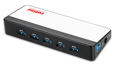 Hub USB 3.0, 7 ports, avec alimentation, Black and White, Roline