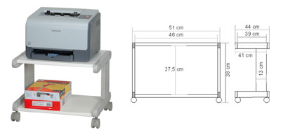 Meuble pour poste imprimante, roulettes blocables