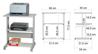 Meuble pour poste imprimante, roulettes blocables