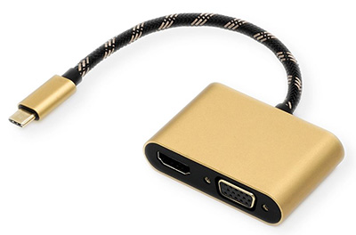 Convertisseur USB 3.1 C mâle vers HDMI femelle ou VGA femelle, 4K, doré, Roline