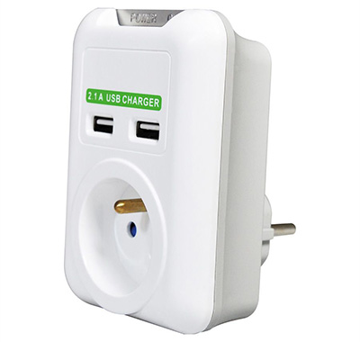 Prise secteur femelle, type Schuko, avec deux prises chargeur USB 5 volts, Roline