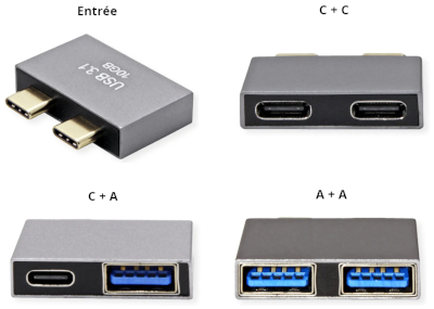 Adaptateur USB 3.1 (3.2 Gen 2), 2 x C mâle vers A femelle ou C femelle, Roline