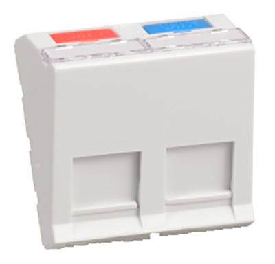 Plastron RJ45 double, 45 x 45 mm, pour connecteurs Keystone, incliné, Actassi, Schneider