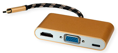 Convertisseur USB 3.1 C mâle vers HDMI femelle ou VGA femelle, 4K, avec prise C Power Delivery, Roline