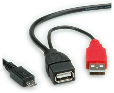 Câble USB 2.0, A mâle et femelle en Y / Micro B, OTG, Roline