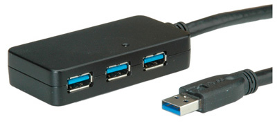 Rallonge USB 3.0 (3.2 Gen 1) active, Hub 4 ports, avec alimentation, Roline