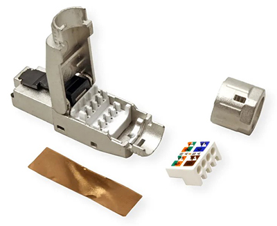 Connecteur RJ45 Cat.6 STP avec 4 broches vers le haut et 4 broches vers le  bas  Infrastructure avancée de câblage de fibres et de centre de données  de CRXCONEC