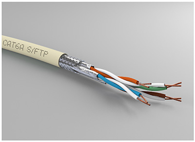 Câble Cat6a, monobrin, SFTP, sans halogène, Acolan, Acome