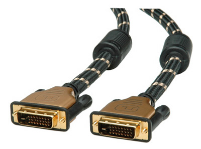 Câble DVI-D, Dual Link, ferrite, Or, surgainé Nylon, Roline