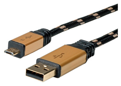 Câble 2.0, USB A / Micro B, Charge rapide, Or, Roline