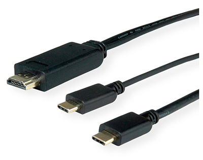 Câble convertisseur USB 3.1 (3.2 Gen 1) C mâle vers HDMI mâle, double alimentation, Roline