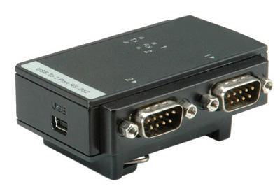 Convertisseur USB 2.0, Mini USB B femelle / Série DB9 mâle, 2 ou 4 ports, pour rail DIN, Roline