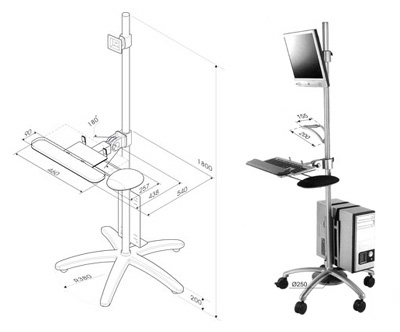 Support sur roues pour écran plat, PC, clavier-souris et périphériques, hauteur 180 cm, Roline