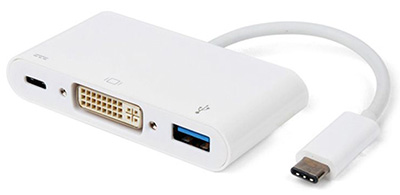 Convertisseur USB 3.1 C mâle vers DVI Dual Link, avec sorties USB A et USB C, Roline