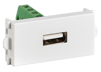 Prise murale USB 2.0 A femelle, 22 x 44 mm, intérieur bornier à vis, Value