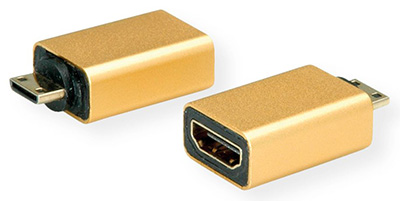 Adaptateur mini-HDMI (C) mâle / HDMI femelle, 4K, Or, Roline